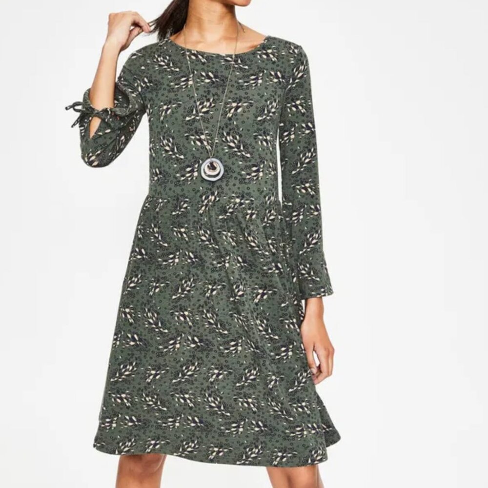 Boden Posie Autumnal Leaves Jersey Dress Size 14